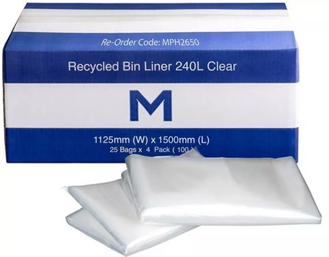 240Lt Wheelie Bin Clear Liner 40MU
