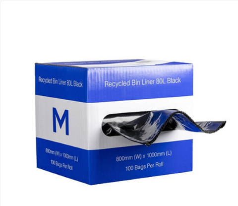 Recycled 80L Bin Liners Black 100 Per Box