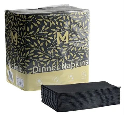 Quilted Dinner Napkins 1/8 Fold Black 100 Per Pkt