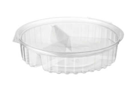 PET Round Hinged Flat Lid 3 Compart Bowl