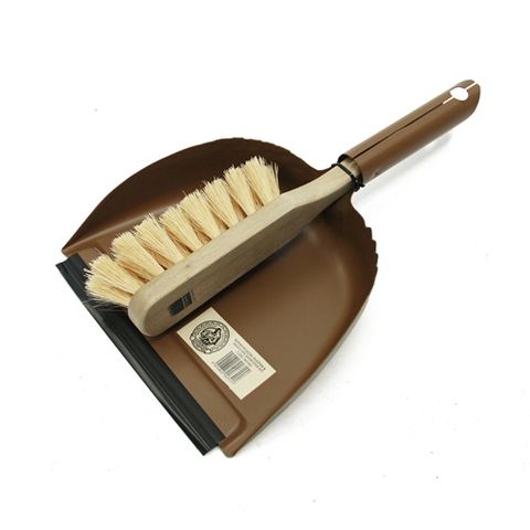 Metal Dust Pan & Brush Set Rubber Blade
