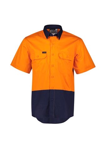 Mens Hi Vis SS Shirt Orange/Navy #