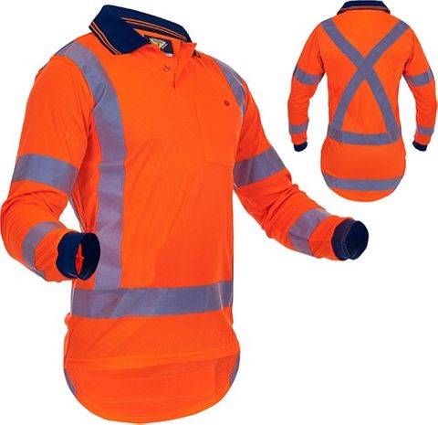 Caution D/N L/S X-Back Orange Polo