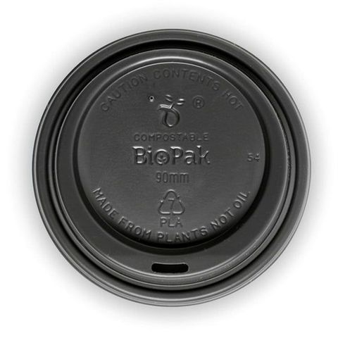 Black PLA Biocup Lid 90mm 50 Per Slv
