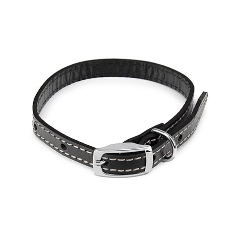 LEATHER COLLAR 40CM DOG BLACK