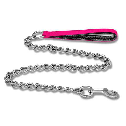 DOG CHAIN LEAD  PADDED HANDLE  3MM PINK