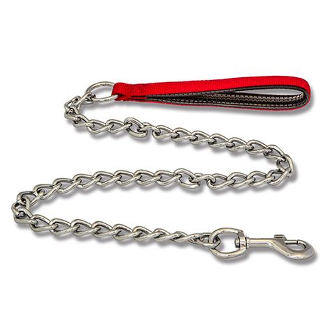 DOG CHAIN LEAD  PADDED HANDLE  3MM RED
