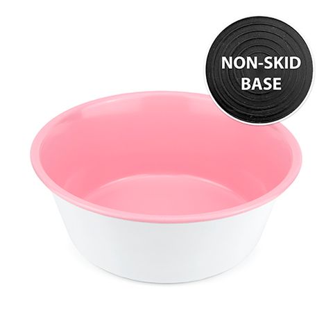 Dog Bowl Stainless Steel Non-Skid - Pink & White