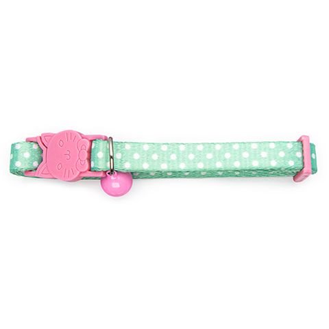 CAT COLLAR - DOTS & FACE BUCKLE - GREEN