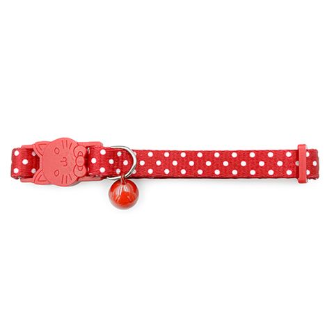 CAT COLLAR - DOTS & FACE BUCKLE - RED