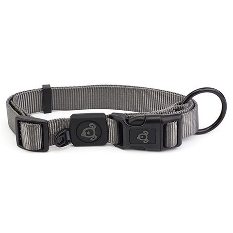 NYLON DOG COLLAR W/ LOGO 25-40CM GREY