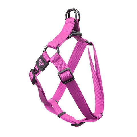 NYLON STEP IN HARNESS W/ LOGO MED PINK