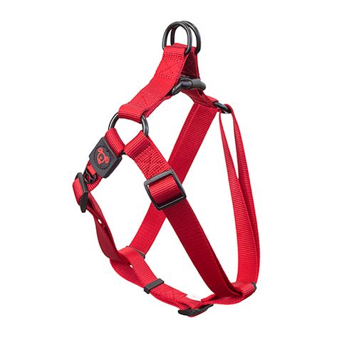 NYLON STEP IN HARNESS W/ LOGO MED RED