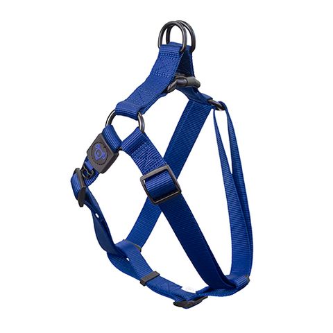 NYLON STEP IN HARNESS W/ LOGO MED BLUE