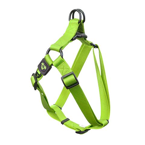 NYLON STEP IN HARNESS W/ LOGO MED GREEN