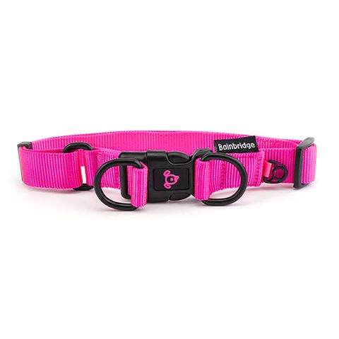 NYLON DOUBLE RING COLLAR MED PINK
