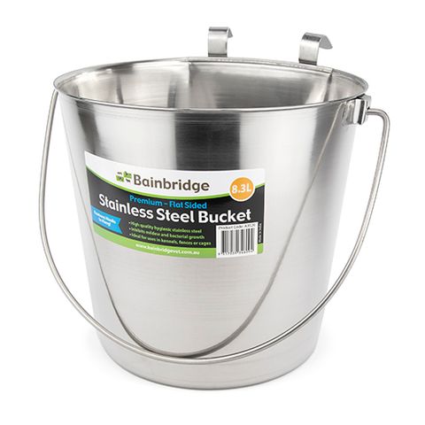S/S FLAT SIDED BUCKET WITH HOOKS - 8.3L