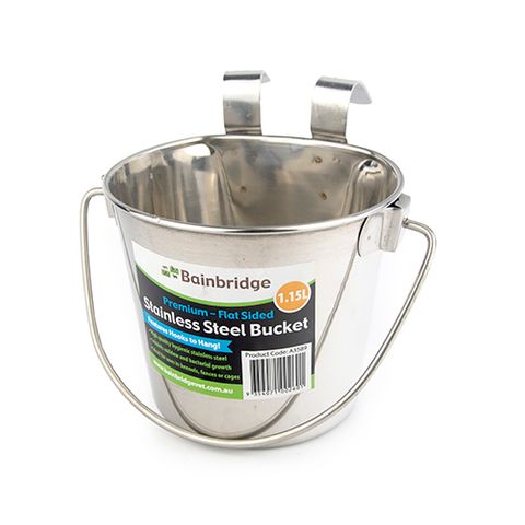 Stainless Steel Flat Sided Pail, bucket with handle and hook(s)