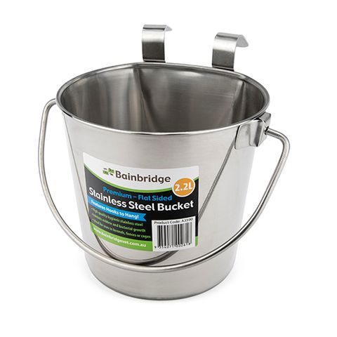 Stainless Steel Flat Sided Pail, bucket with handle and hook(s