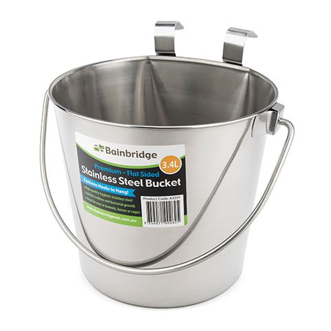 Stainless Steel Flat Sided Pail, bucket with handle and hook(s