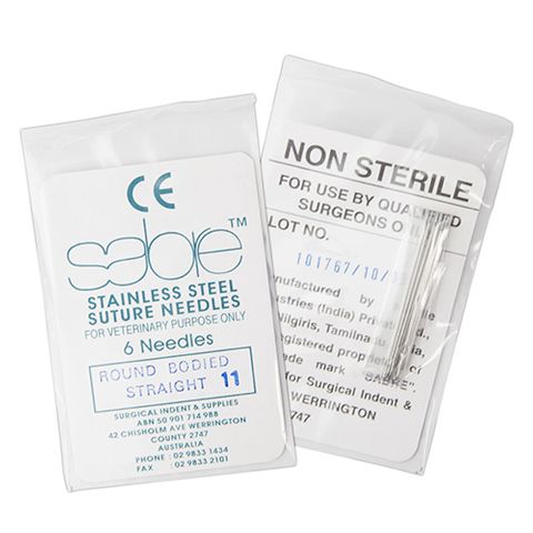 STRAIGHT ROUND BODY SUTURE - SIZE 11 (107) - 6 PACK