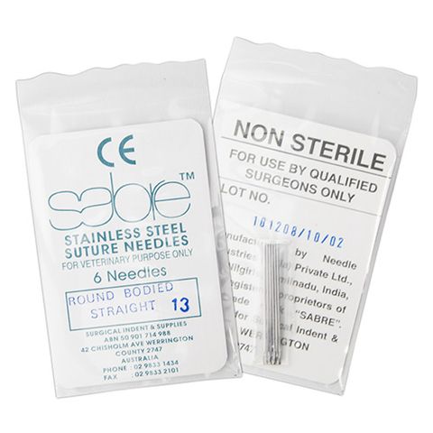 STRAIGHT ROUND BODY SUTURE - SIZE 13 (107) - 6 PACK