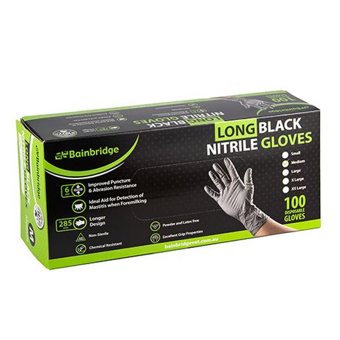 BLACK NITRILE GLOVES &ndash; LONG - MEDIUM
