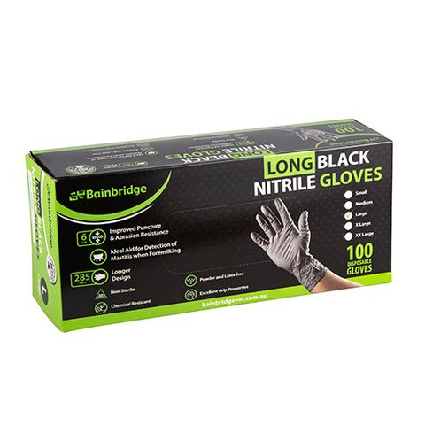 BLACK NITRILE GLOVES &ndash; LONG - LARGE