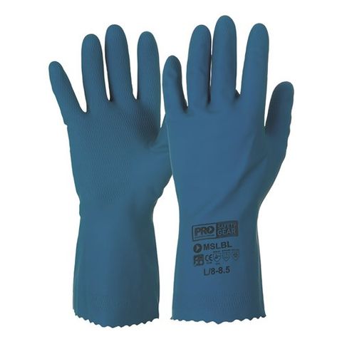 Blue Silver Lined Rubber Gloves Size 10