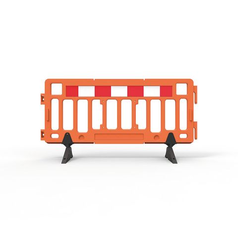 Plastic Fence Barrier with Rubber Foot 2000 x 1000mm - Hi-vis Orange with Reflective Panels