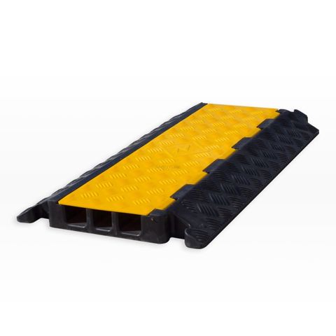 Cable Protector - 3 Channel - Rubber with Rubber/Plastic Lid - Black/Yellow