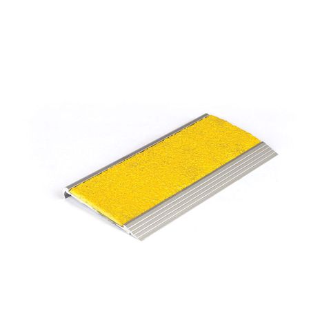 Stair Nosing 75 x 10 x 3620mm Natural Anodised with FRP Insert - Yellow