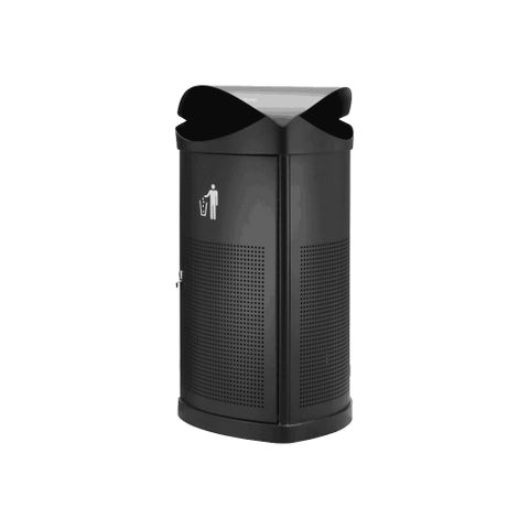 Outdoor Waste Bin - Rain Top 55lt - Powder Coated Black