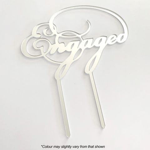 ENGAGED SILVER MIRROR ACRYLIC CAKE TOPPER