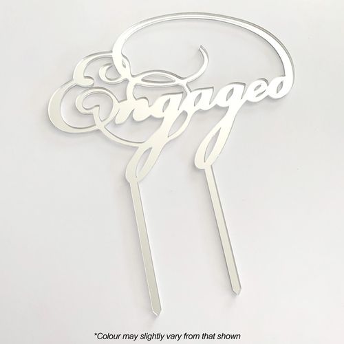ENGAGED SILVER MIRROR ACRYLIC CAKE TOPPER