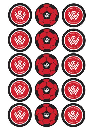 A-LEAGUE WESTERN SYDNEY WANDERERS FC 2 INCH/5CM CUPCAKE IMAGE SHEET - 15 PER SHEET