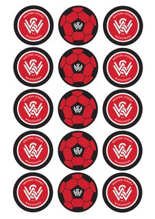 A-LEAGUE WESTERN SYDNEY WANDERERS FC 2 INCH/5CM CUPCAKE IMAGE SHEET - 15 PER SHEET