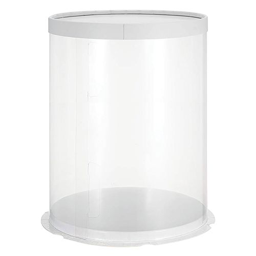 CLEAR TUBE CAKE BOX | 8X8X12 INCH | WHITE LID & BASE