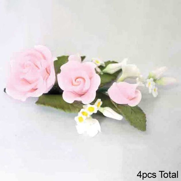 ROSE SPRAY PINK SUGAR FLOWERS BOX OF 4
