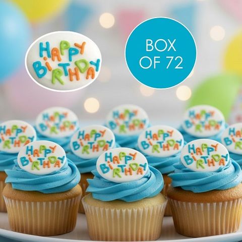 HAPPY BIRTHDAY PLACARDS BLUE | SUGAR DECORATIONS | BOX OF 72