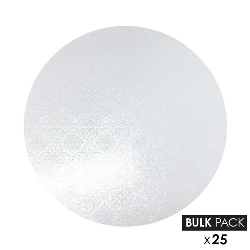 BULK CAKE BOARD | WHITE | 12 INCH | ROUND | MDF | 6MM THICK | BULK PACK 25
