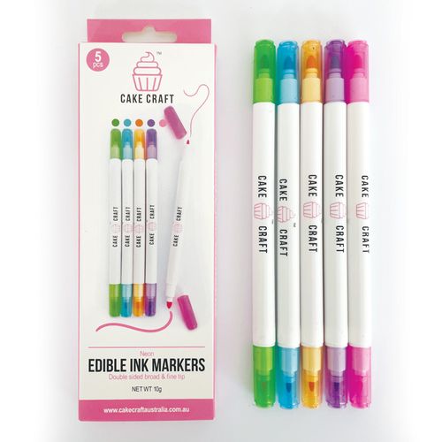 CAKE CRAFT | EDIBLE INK MARKERS | NEON COLOURS | 5 PACK