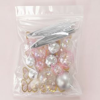 CLEAR, PINK & SILVER | DECO BALL, FAN & BUTTERFLY TOPPER | 27 PC SET