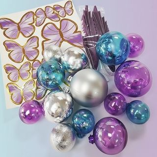 BLUE, PURPLE & SILVER | DECO BALL, FAN & BUTTERFLY TOPPER | 27 PC SET