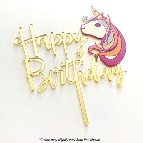 CAKE CRAFT | HAPPY BIRTHDAY UNICORN | GOLD MIRROR | ACRYLIC TOPPER