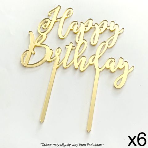 CAKE CRAFT | 6 PACK | HAPPY BIRTHDAY | GOLD MIRROR | ACRYLIC TOPPER