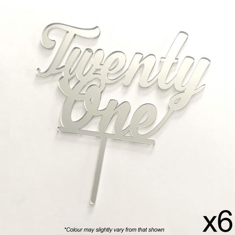 CAKE CRAFT | 6 PACK | TWENTY ONE | SILVER MIRROR | ACRYLIC TOPPER