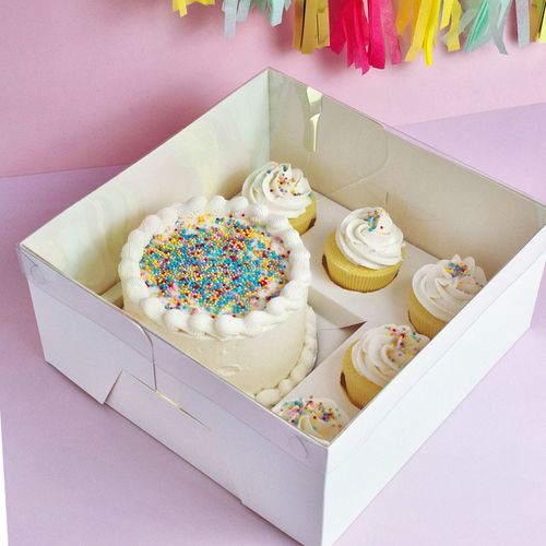 CAKE CRAFT | CLEAR LID | WHITE BENTO 5 HOLE CUPCAKE AND CAKE BOX | RETAIL PACK