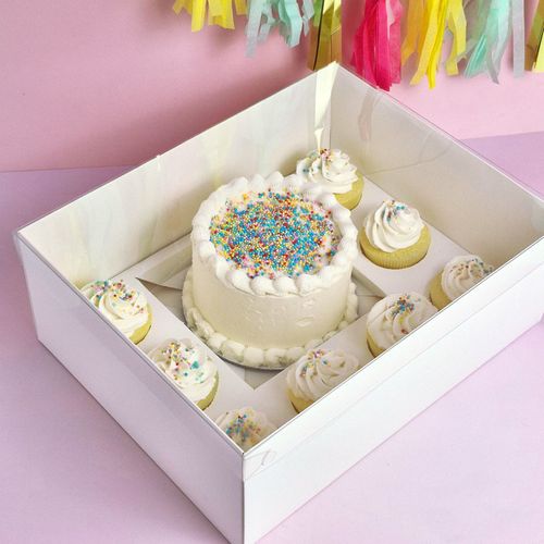 CAKE CRAFT | CLEAR LID | WHITE BENTO 8 HOLE CUPCAKE AND CAKE BOX | RETAIL PACK