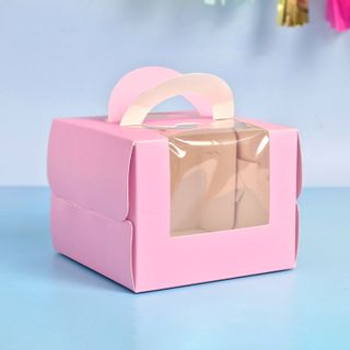 CAKE CRAFT | PINK | 5.3X5.3X4 INCH | TOP HANDLE WINDOW CAKE BOX | RETAIL PACK